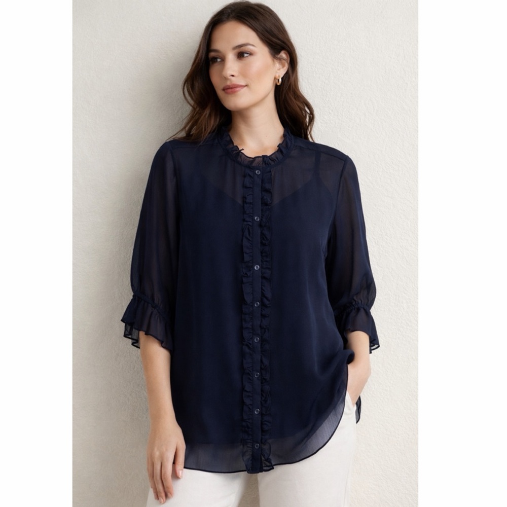 CeCe • Chiffon Button Down Blouse • Size XL